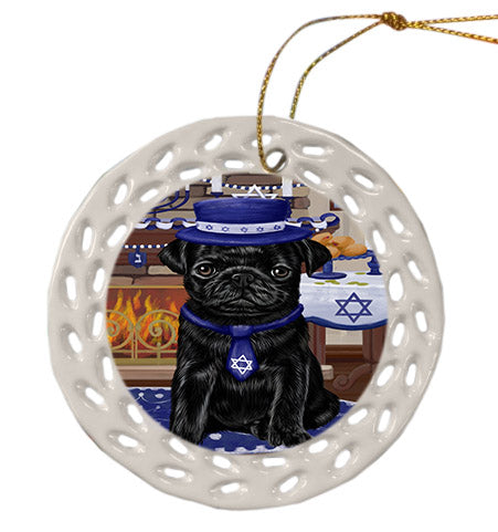 Happy Hanukkah Pug Dog Ceramic Doily Ornament DPOR57783