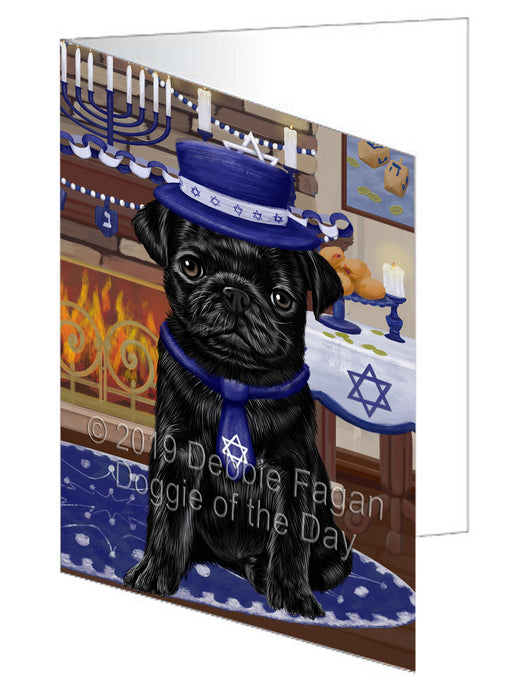 Happy Hanukkah Pug Dog Handmade Artwork Assorted Pets Greeting Cards and Note Cards with Envelopes for All Occasions and Holiday Seasons GCD78695
