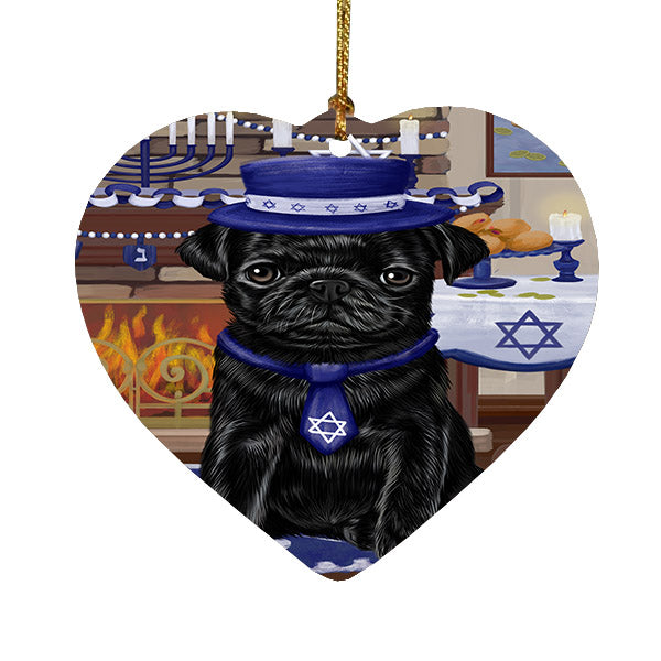 Happy Hanukkah Pug Dog Heart Christmas Ornament HPOR57783