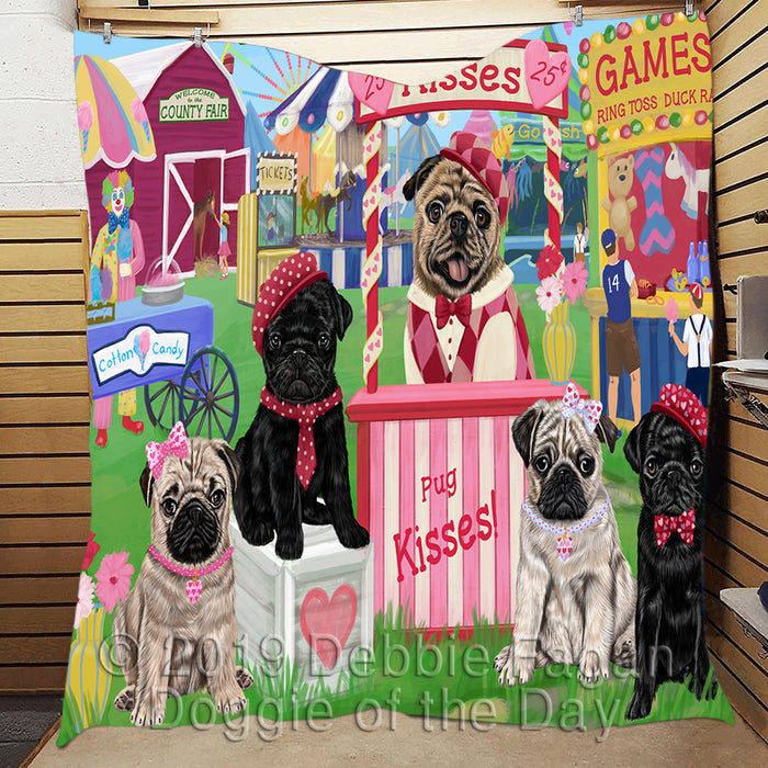 Carnival Kissing Booth Pug Dogs Quilt