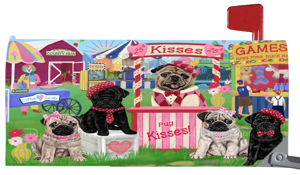 Carnival Kissing Booth Pug Dogs Magnetic Mailbox Cover Both Sides Pet Theme Printed Decorative Letter Box Wrap Case Postbox Thick Magnetic Vinyl Material