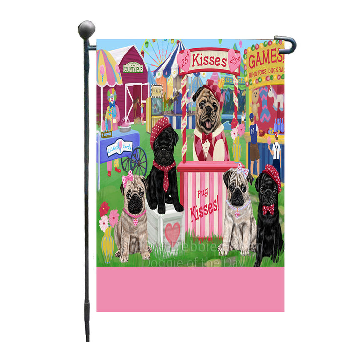 Personalized Carnival Kissing Booth Pug Dogs Custom Garden Flag GFLG64305