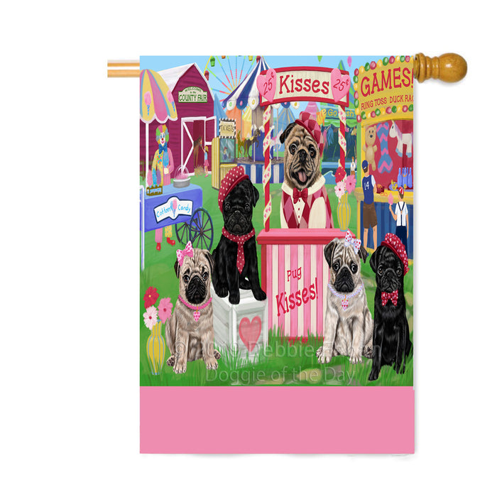 Personalized Carnival Kissing Booth Pug Dogs Custom House Flag FLG63629