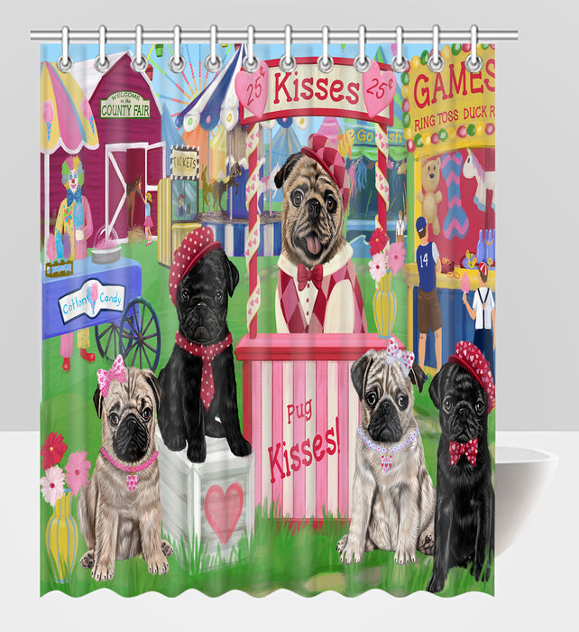 Carnival Kissing Booth Pug Dogs Shower Curtain