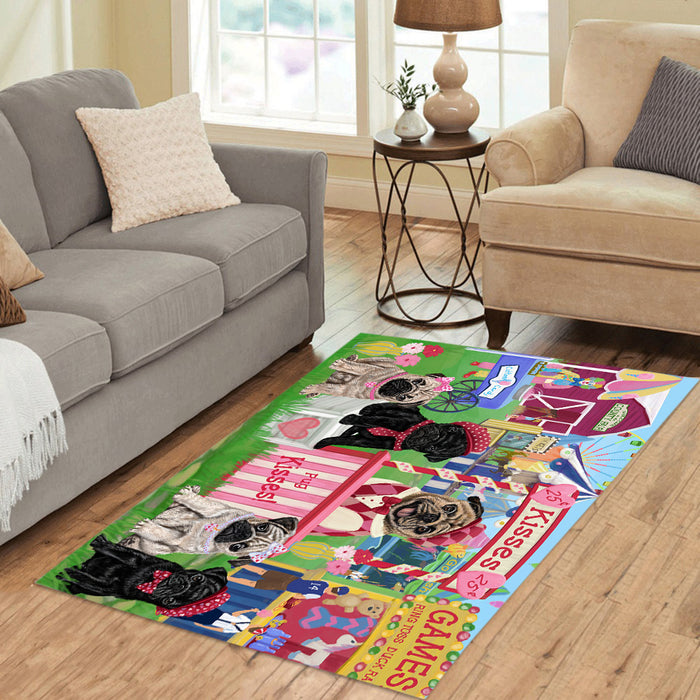 Carnival Kissing Booth Pug Dogs Area Rug