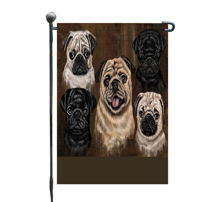 Personalized Rustic 5 Pug Dogs Custom Garden Flags GFLG-DOTD-A62568