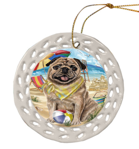 Pet Friendly Beach Pug Dog Doily Ornament DPOR58571