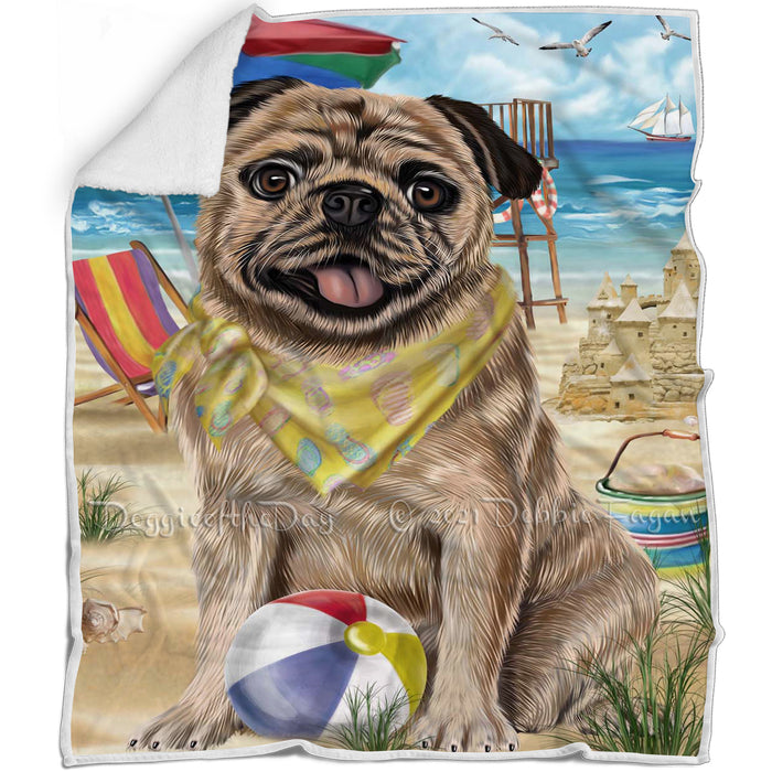 Pet Friendly Beach Pug Dog Blanket BLNKT142521