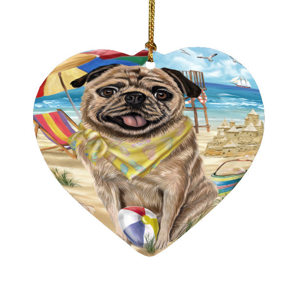 Pet Friendly Beach Pug Dog  Heart Christmas Ornament HPORA58920