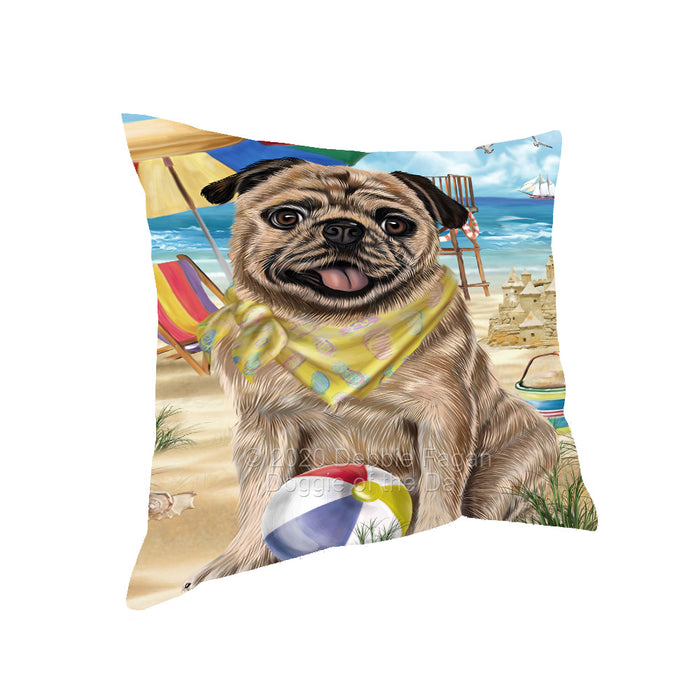 Pet Friendly Beach Pug Dog Pillow with Top Quality High-Resolution Images - Ultra Soft Pet Pillows for Sleeping - Reversible & Comfort - Ideal Gift for Dog Lover - Cushion for Sofa Couch Bed - 100% Polyester, PILA91696