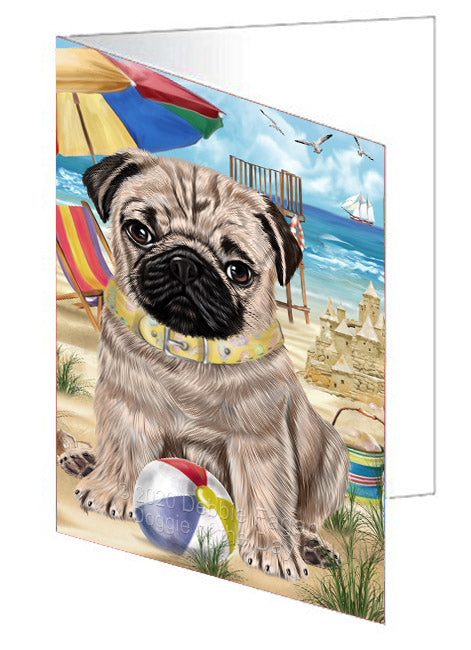 Pet Friendly Beach Pug Dog Handmade Artwork Assorted Pets Greeting Cards and Note Cards with Envelopes for All Occasions and Holiday Seasons