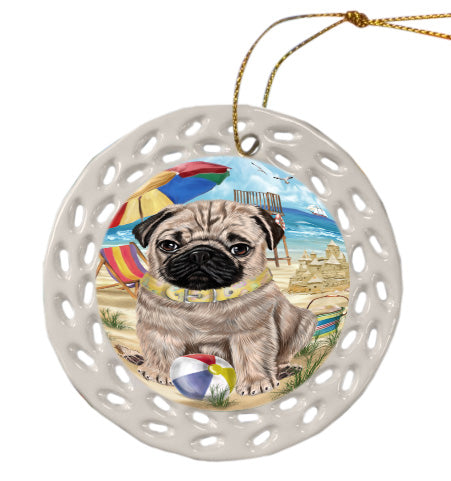 Pet Friendly Beach Pug Dog Doily Ornament DPOR58572