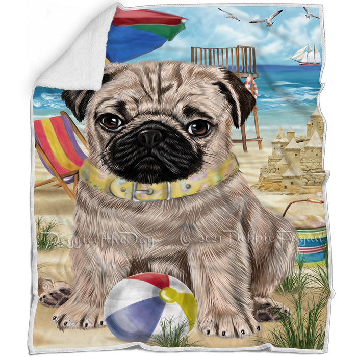 Pet Friendly Beach Pug Dog Blanket BLNKT142522
