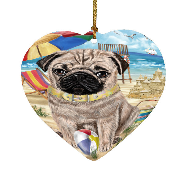 Pet Friendly Beach Pug Dog  Heart Christmas Ornament HPORA58921
