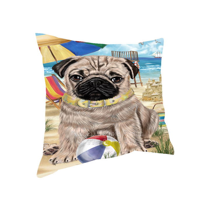 Pet Friendly Beach Pug Dog Pillow with Top Quality High-Resolution Images - Ultra Soft Pet Pillows for Sleeping - Reversible & Comfort - Ideal Gift for Dog Lover - Cushion for Sofa Couch Bed - 100% Polyester, PILA91699