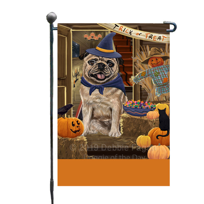 Personalized Enter at Own Risk Trick or Treat Halloween Pug Dog Custom Garden Flags GFLG-DOTD-A59683
