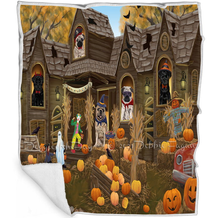 Haunted House Halloween Trick or Treat Pugs Dog Blanket BLNKT93333