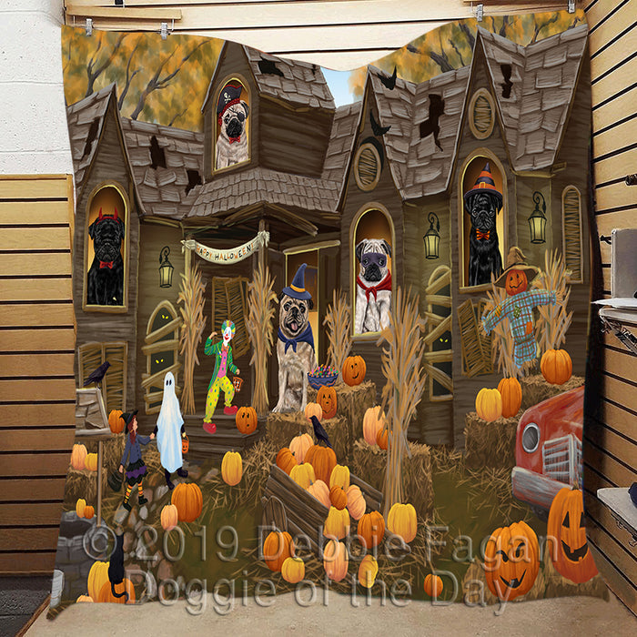 Haunted House Halloween Trick or Treat Pug Dogs Quilt