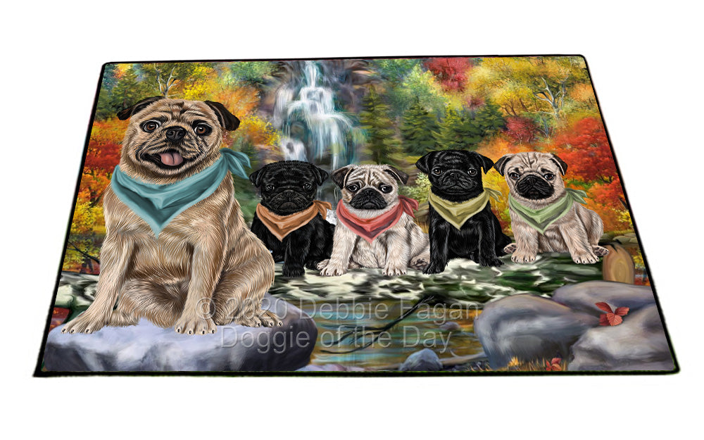 Scenic Waterfall Pug Dogs Floormat FLMS55990