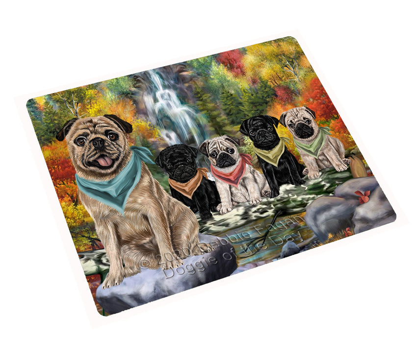 Scenic Waterfall Pug Dogs Cutting Board - For Kitchen - Scratch & Stain Resistant - Designed To Stay In Place - Easy To Clean By Hand - Perfect for Chopping Meats, Vegetables