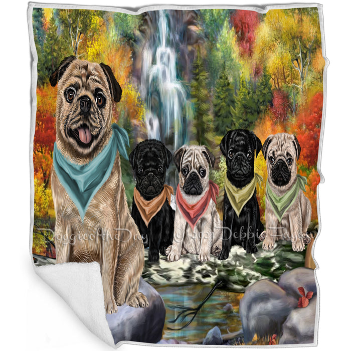 Scenic Waterfall Pug Dogs Blanket BLNKT142574
