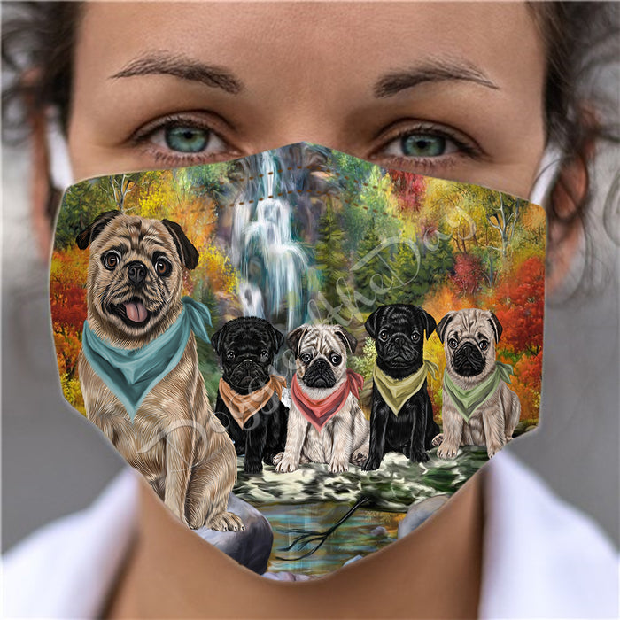 Scenic Waterfall Pug Dogs Face Mask FM49327