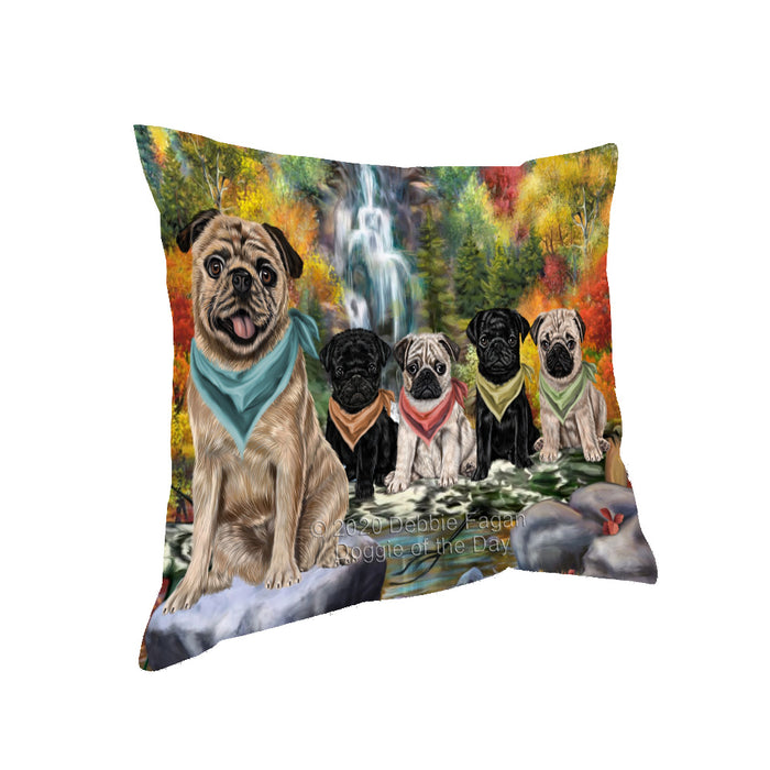 Scenic Waterfall Pug Dogs Pillow with Top Quality High-Resolution Images - Ultra Soft Pet Pillows for Sleeping - Reversible & Comfort - Ideal Gift for Dog Lover - Cushion for Sofa Couch Bed - 100% Polyester