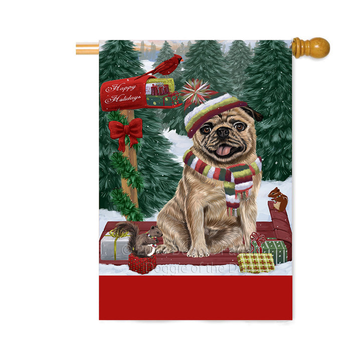 Personalized Merry Christmas Woodland Sled Pug Dog Custom House Flag FLG-DOTD-A61716