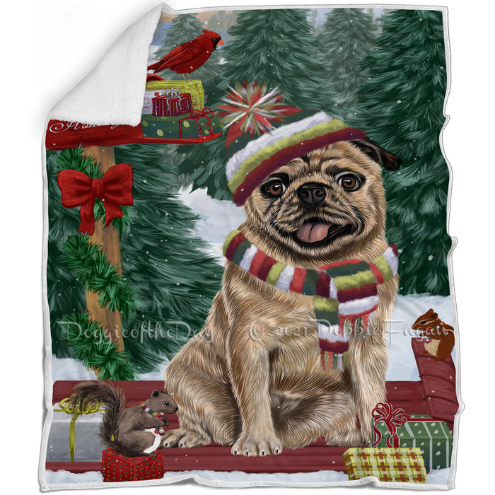 Merry Christmas Woodland Sled Pug Dog Blanket BLNKT114456