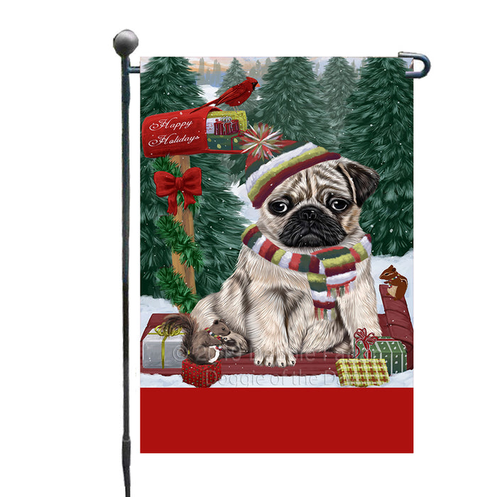 Personalized Merry Christmas Woodland Sled  Pug Dog Custom Garden Flags GFLG-DOTD-A61661