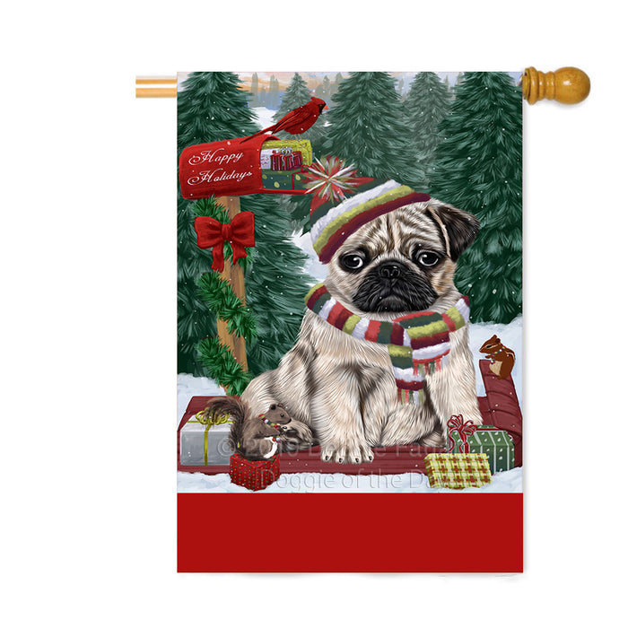 Personalized Merry Christmas Woodland Sled Pug Dog Custom House Flag FLG-DOTD-A61717