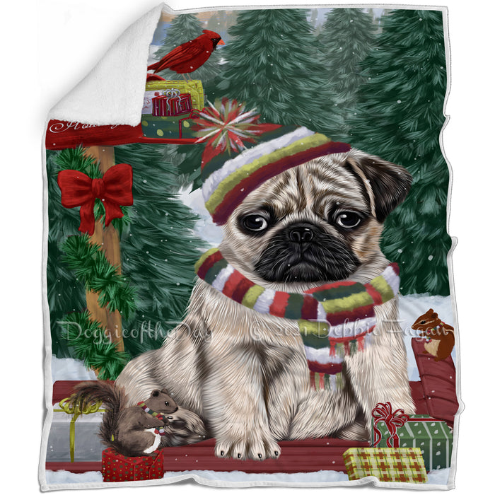 Merry Christmas Woodland Sled Pug Dog Blanket BLNKT114465
