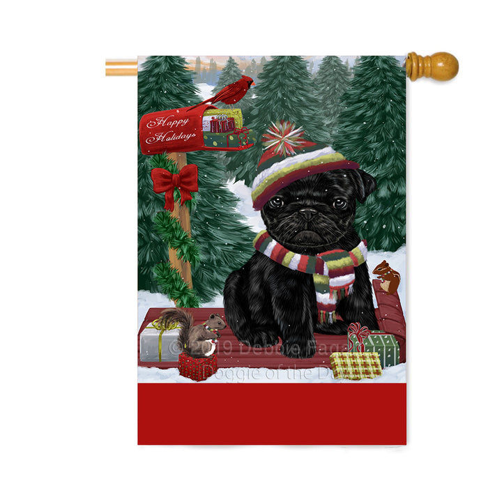 Personalized Merry Christmas Woodland Sled Pug Dog Custom House Flag FLG-DOTD-A61718