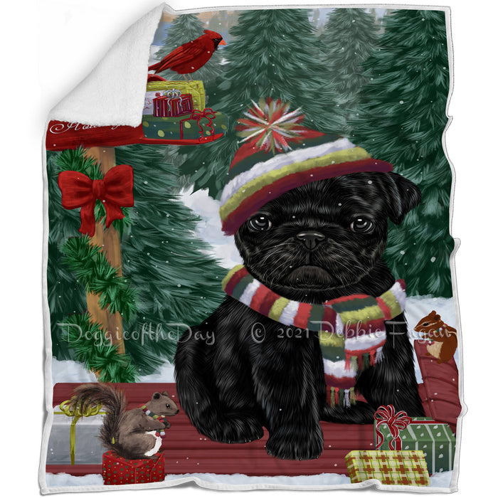 Merry Christmas Woodland Sled Pug Dog Blanket BLNKT114474