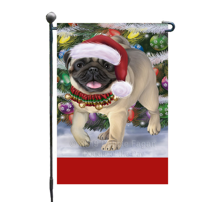 Personalized Trotting in the Snow Pug Dog Custom Garden Flags GFLG-DOTD-A60777