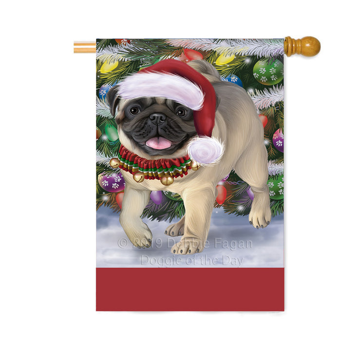 Personalized Trotting in the Snow Pug Dog Custom House Flag FLG-DOTD-A60833
