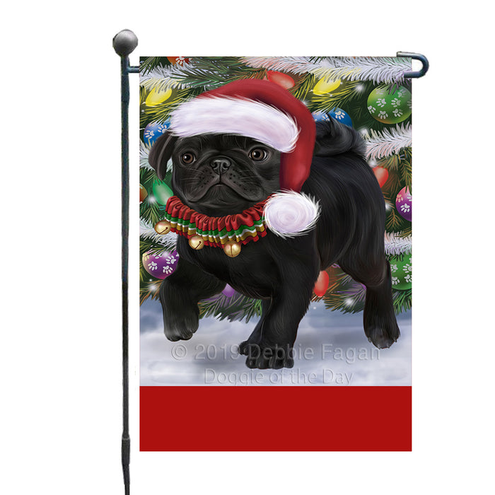 Personalized Trotting in the Snow Pug Dog Custom Garden Flags GFLG-DOTD-A60778