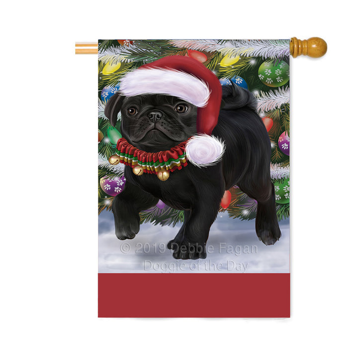 Personalized Trotting in the Snow Pug Dog Custom House Flag FLG-DOTD-A60834
