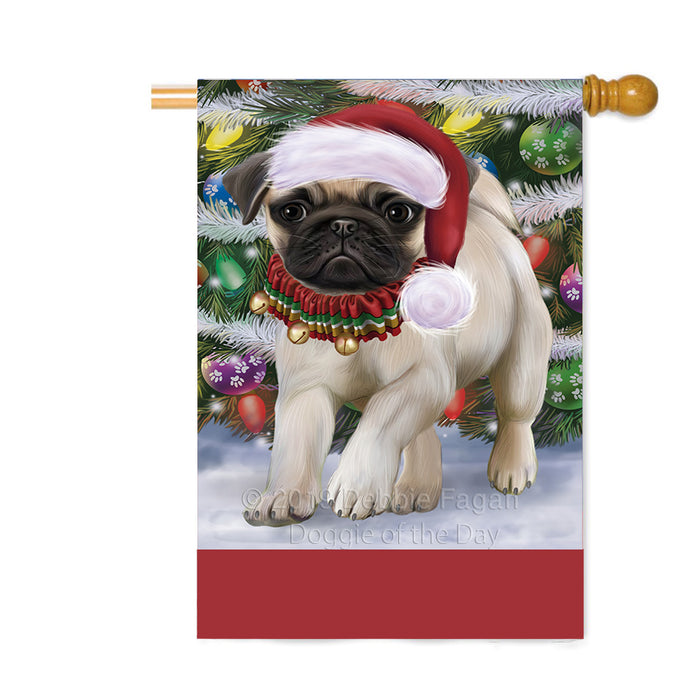 Personalized Trotting in the Snow Pug Dog Custom House Flag FLG-DOTD-A60835