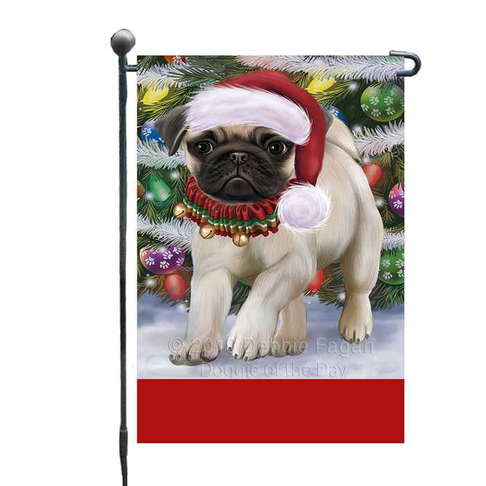 Personalized Trotting in the Snow Pug Dog Custom Garden Flags GFLG-DOTD-A60779