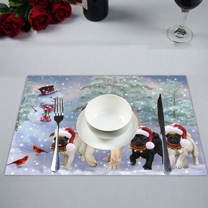 Christmas Running Fammily Pug Dogs Placemat