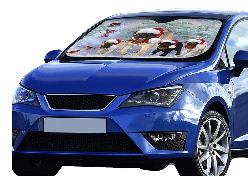 Christmas Running Family Pug Dogs Car Sun Shade