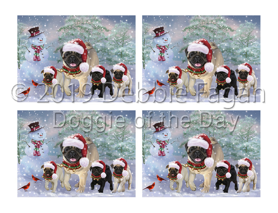 Christmas Running Fammily Pug Dogs Placemat