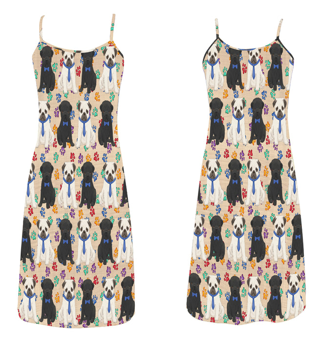 Rainbow Paw Print Pug Dogs Blue Alcestis Slip Dress