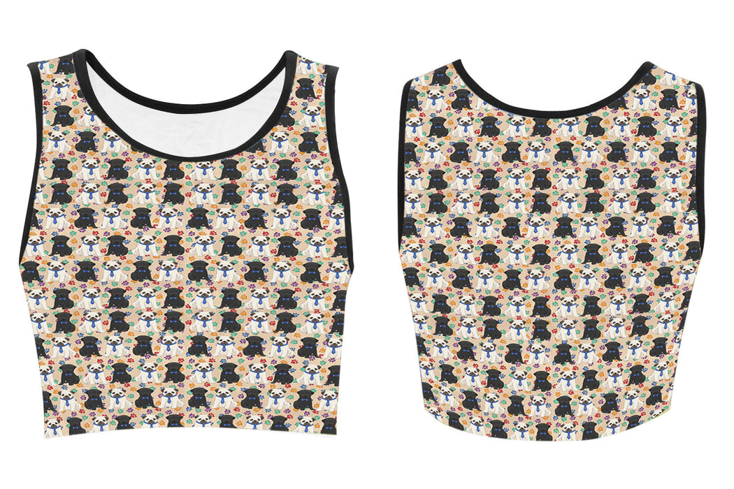 Rainbow Paw Print Pug Dogs Blue Women's Crop Top