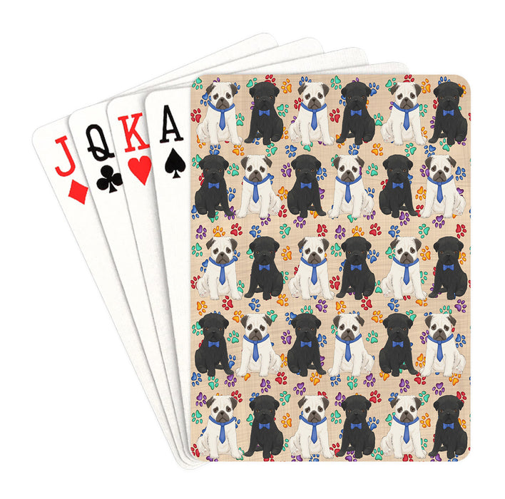 Rainbow Paw Print Pug Dogs Blue Playing Card Decks