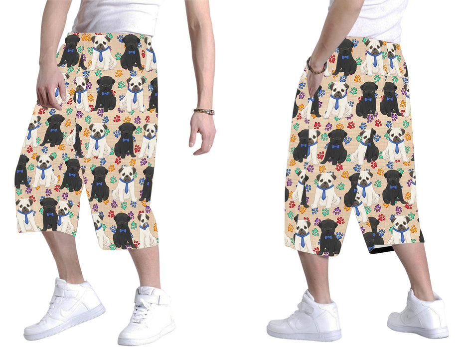 Rainbow Paw Print Pug Dogs Blue All Over Print Men's Baggy Shorts