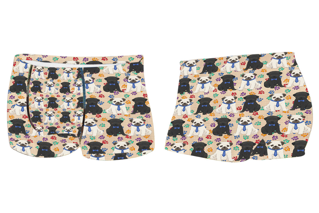 Rainbow Paw Print Pug Dogs BlueMen's All Over Print Boxer Briefs