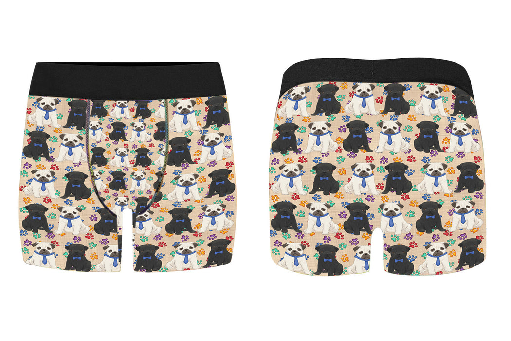 Rainbow Paw Print Pug Dogs Blue Men's Classic Boxer Briefs