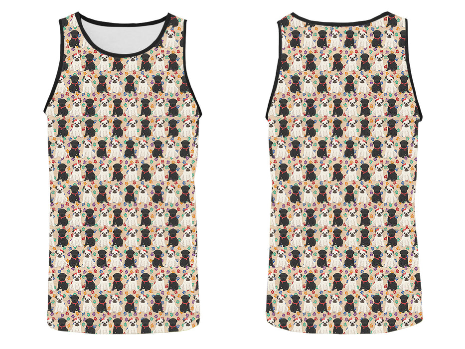 Rainbow Paw Print Pug Dogs Red All Over Print   Men's Tank Top